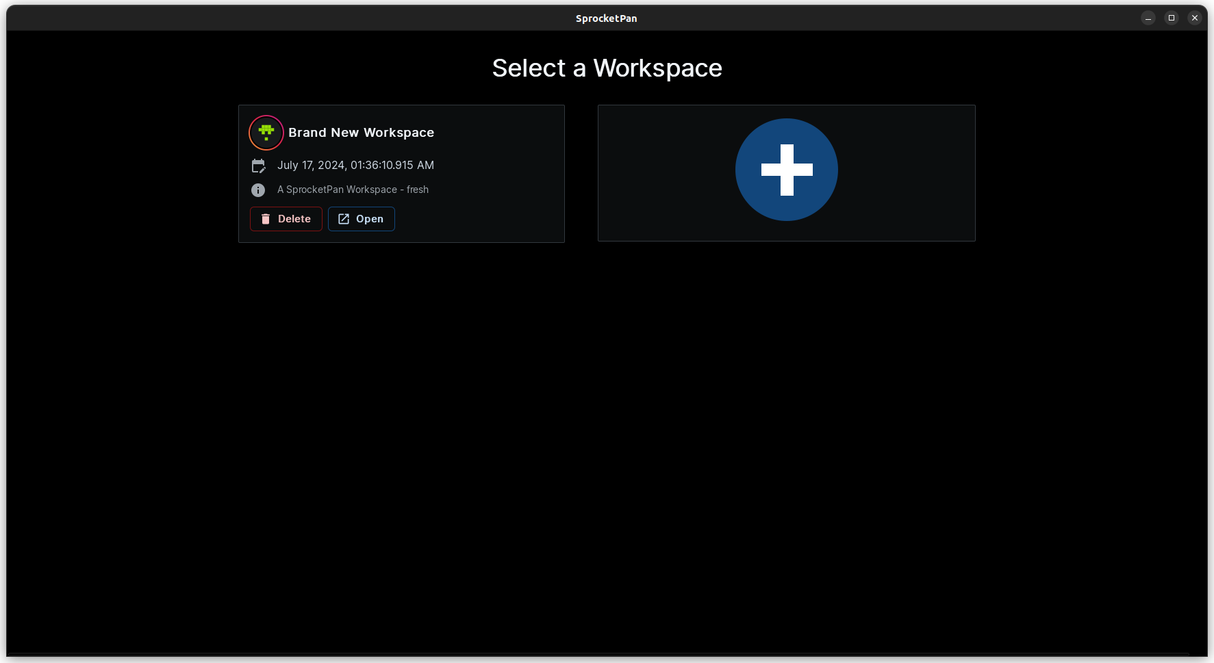 Workspace Selection Screen