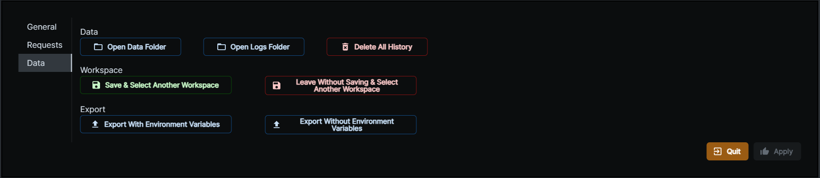 Settings Panel - Data